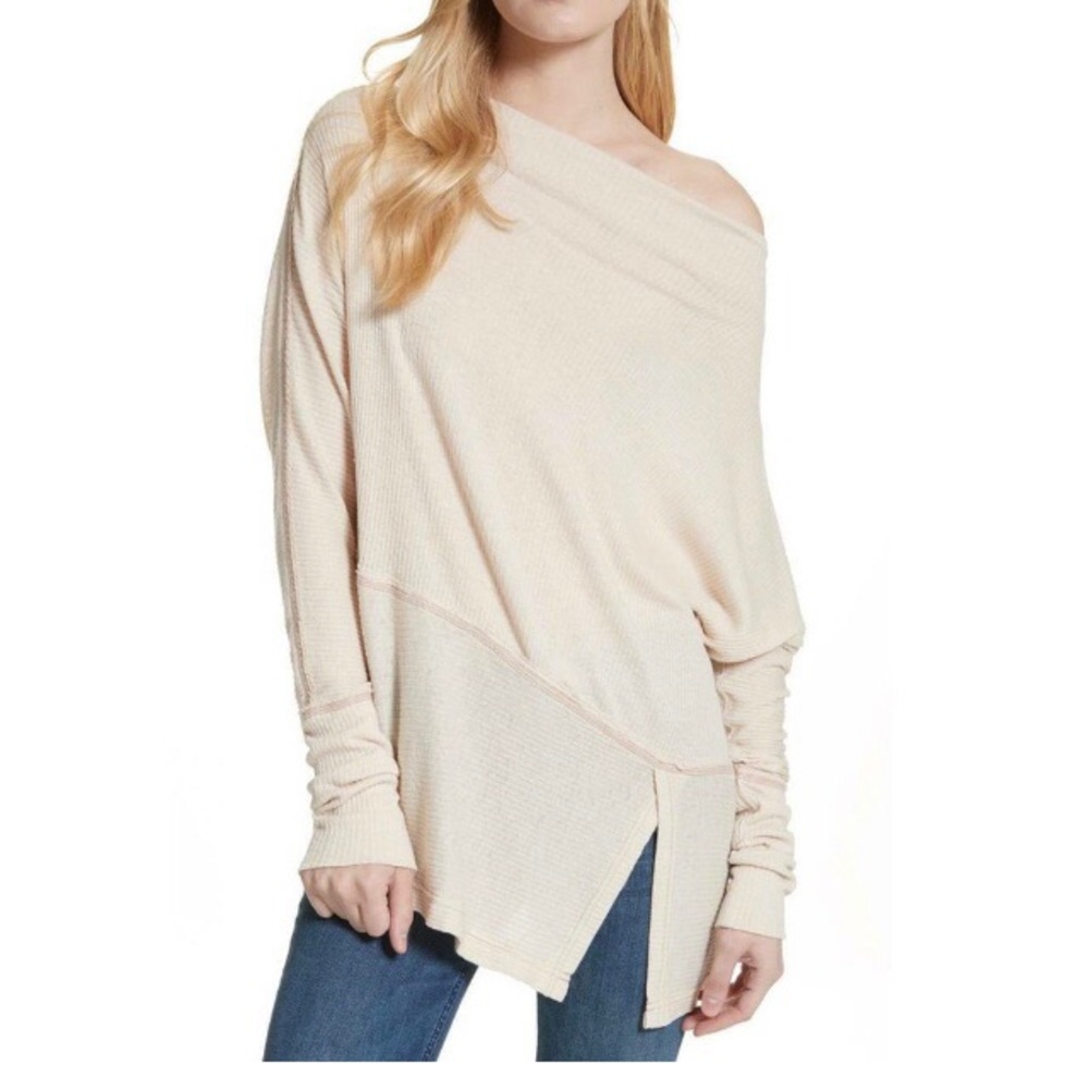"We the Free/Free People" ribbed, oversized asymmetrical thermal top - size M
